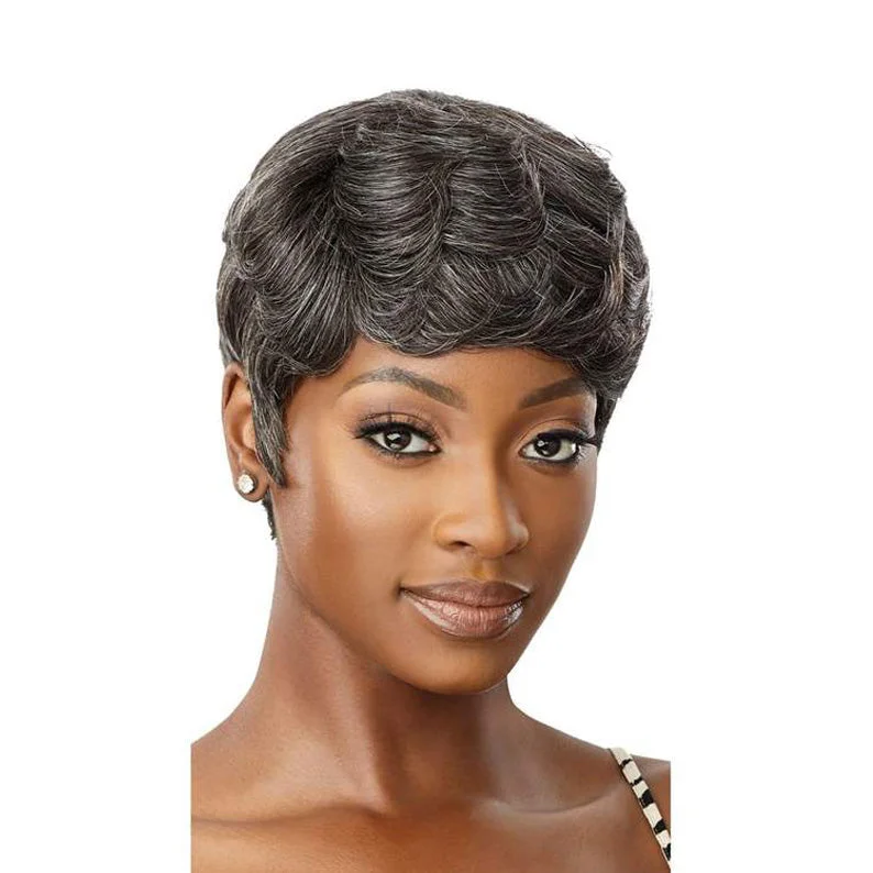 Adjustable - cap lace wig for a comfortable fitOUTRE Fab & Fly Gray Glamour 100% Unprocessed Human Hair Wig - ADDISON