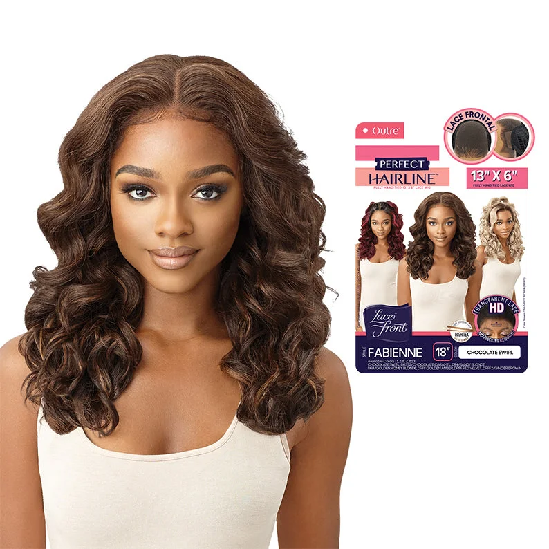 Lace wig in a chocolate - brown color for a rich and warm appearanceOUTRE Perfect Hairline Synthetic 13X6 HD Lace Front Wig - FABIENNE