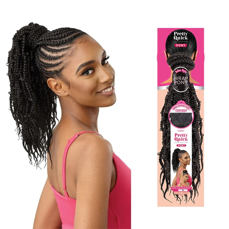 Adjustable - cap lace wig for a comfortable fitOUTRE Pretty Quick Wrap Pony Butterfly Jungle Wavy Box Braid 16"