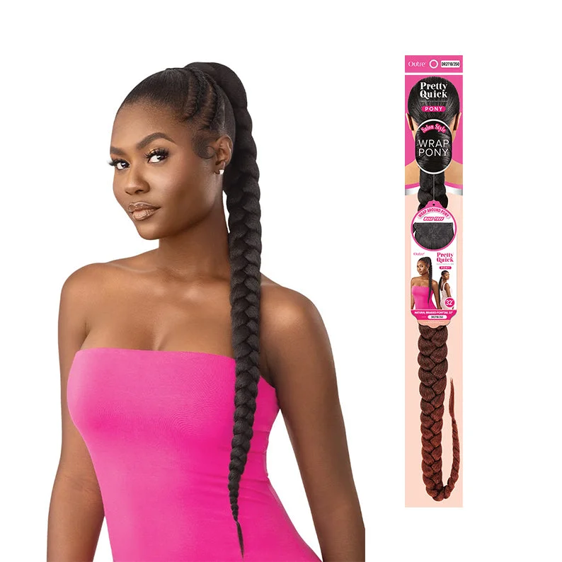 Full - lace wig with a natural - looking hairline for a seamless appearanceOUTRE Pretty Quick Wrap Pony NATURAL BRAIDED PONYTAIL 32