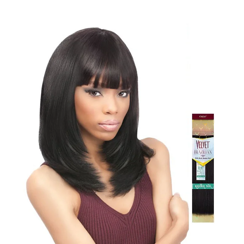 Lace wig with a wispy fringe for a soft and feminine lookOUTRE VELVET BRAZILIAN 100% Remi Human Hair Natural Yaki