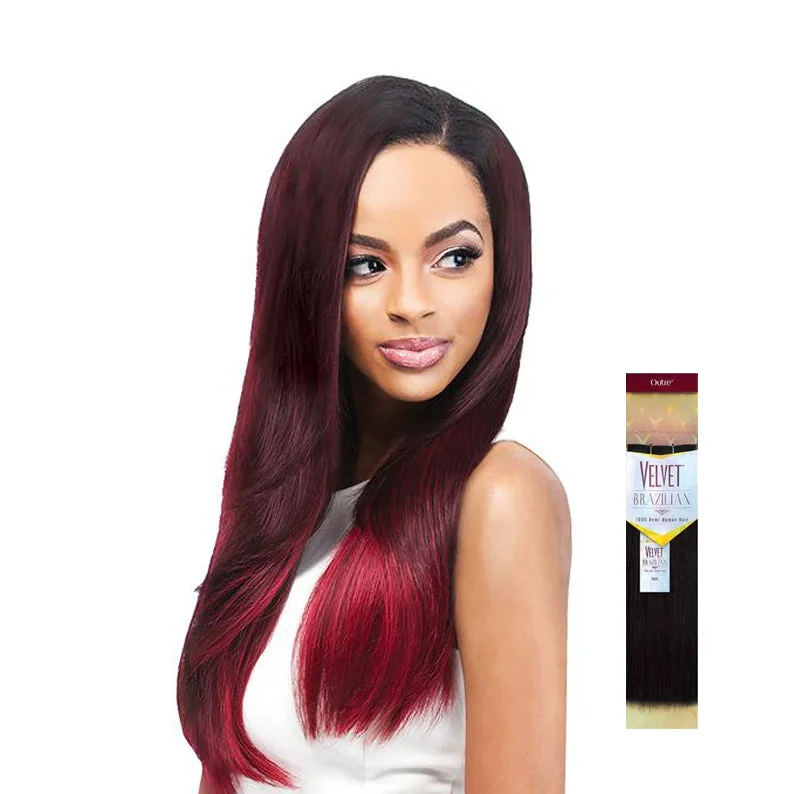 Lace wig with a wavy texture for a beachy lookOUTRE VELVET BRAZILIAN 100% Remi Human Hair Yaki