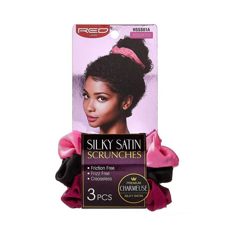 Lace wig with a wispy fringe for a soft and feminine lookRED Silky Satin Scrunchies [Assorted Color] #HSSS01A