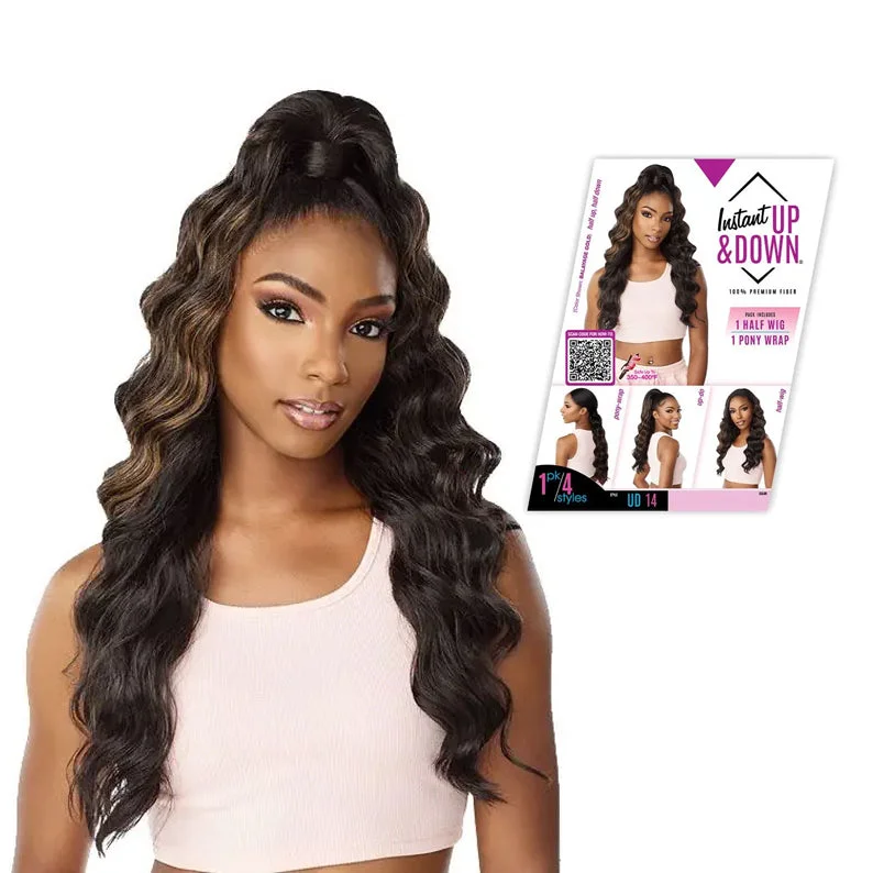 Lace wig with a pre - bleached knot for a natural - looking scalpSENSATIONNEL Instant Up & Down Pony Wrap Synthetic Hair Half Wig UD 14