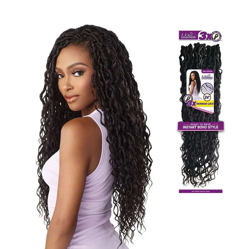 Lace wig with a 13x4 lace frontal for a wide - parting areaSENSATIONNEL Lulutress Synthetic Pre-Looped Crochet Braid - 3X MERMAID LOCS 24"