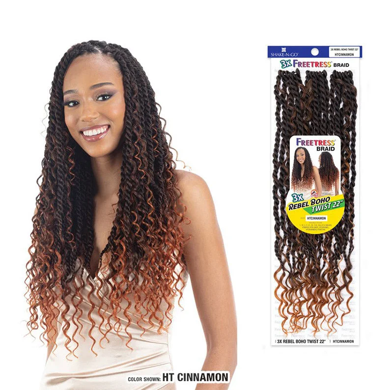 Lace wig with a 200 - density for a full and thick appearanceSHAKE N GO Freetress Braid 3X Rebel Boho Twist 22"