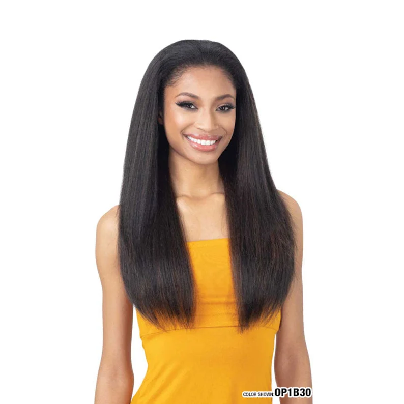 Lace wig with a side - swept bang for a sophisticated lookSHAKE N GO Freetress Equal Drawstring Natural Me Synthetic Hair Full Cap Half Wig NATURAL PRESSED YAKY