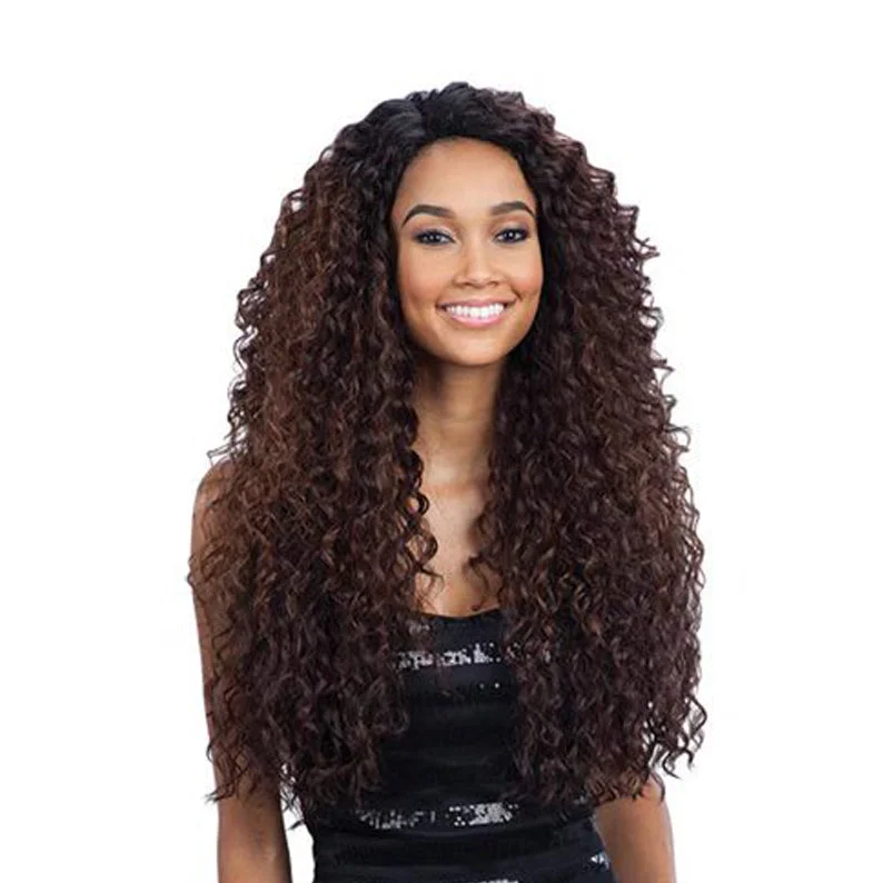 Lace wig with a wispy fringe for a soft and feminine lookSHAKE N GO Freetress Equal Synthetic Hair Lace Deep Invisible L Part Lace Front Wig KITRON