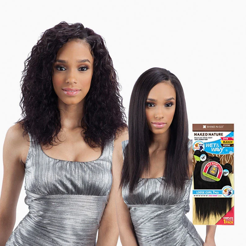 Lace wig with a middle - part for a classic and elegant styleSHAKE N GO NAKED NATURE Wet & Wavy 7pcs Loose Curl