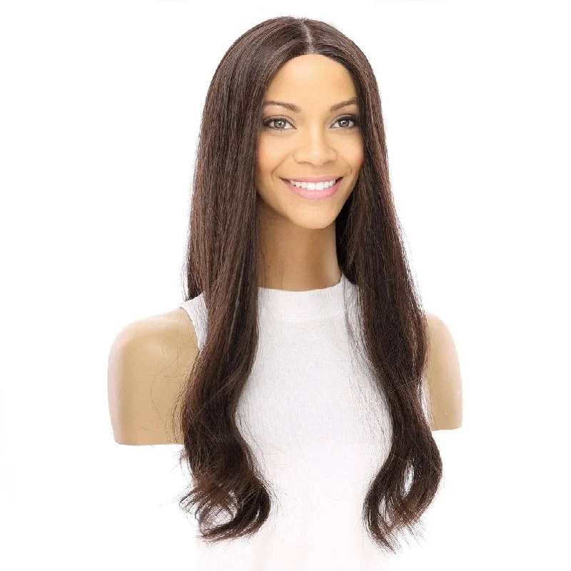 Synthetic long - length wig with a natural - looking texture22" Princess Silk Top Wig Dark Brown