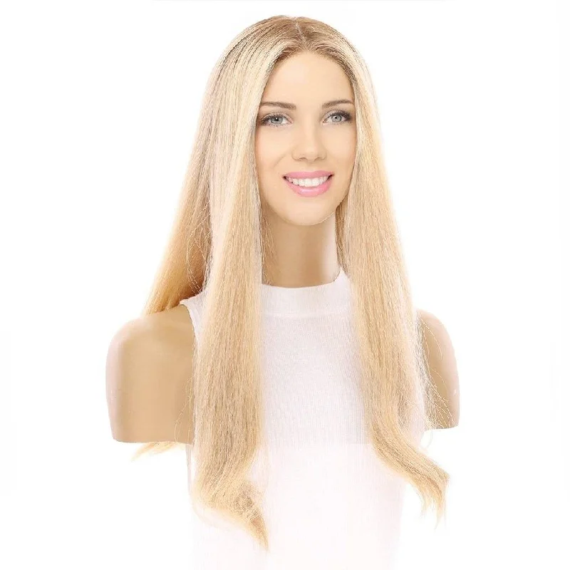 Long - length wig with a platinum - blonde color for a bold and trendy look22" Princess Silk Top Wig Golden Blonde