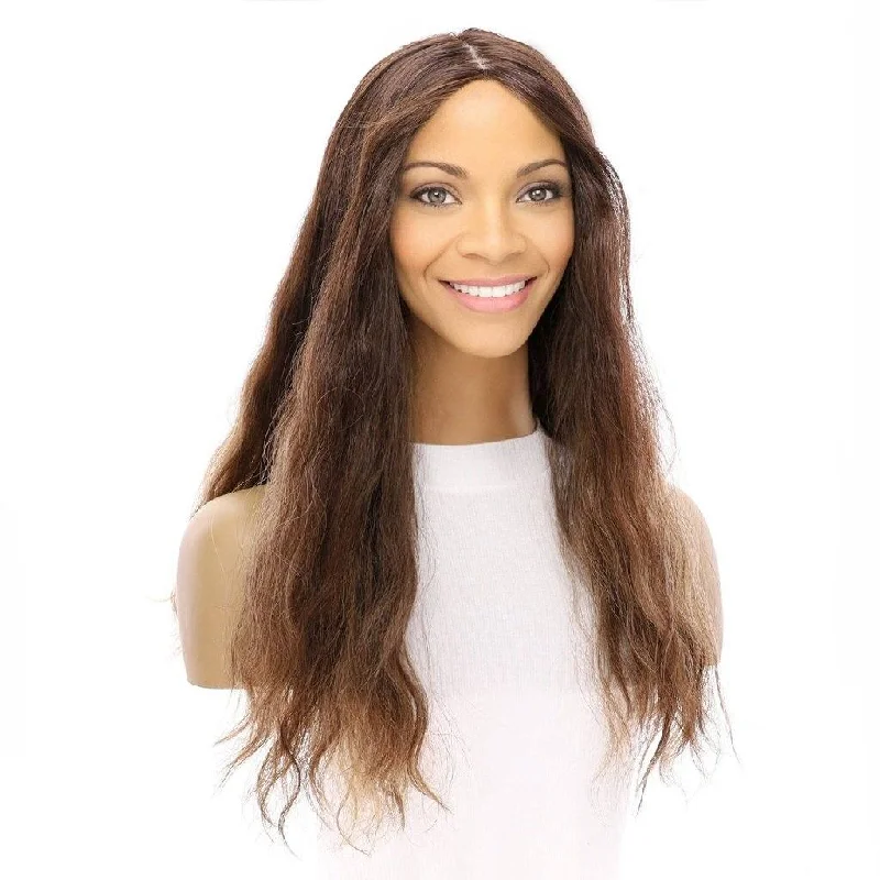 Long - length wig with a pre - bleached knot for a natural - looking scalp22" Princess Silk Top Wig Medium Brown Balayage Wavy