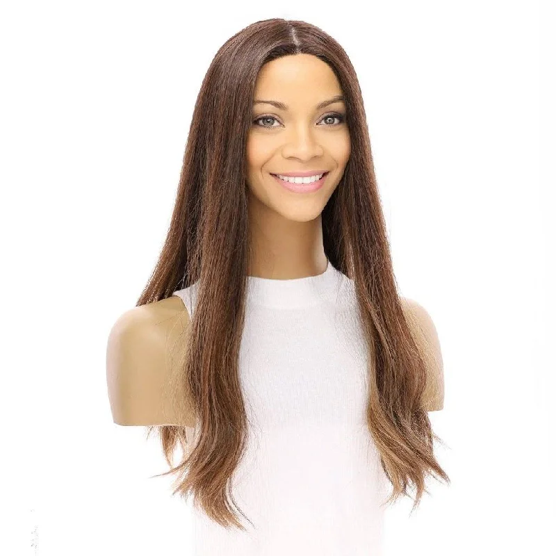 Long - length wig with a natural - looking root for a more realistic look22" Princess Silk Top Wig Medium Brown Balayage