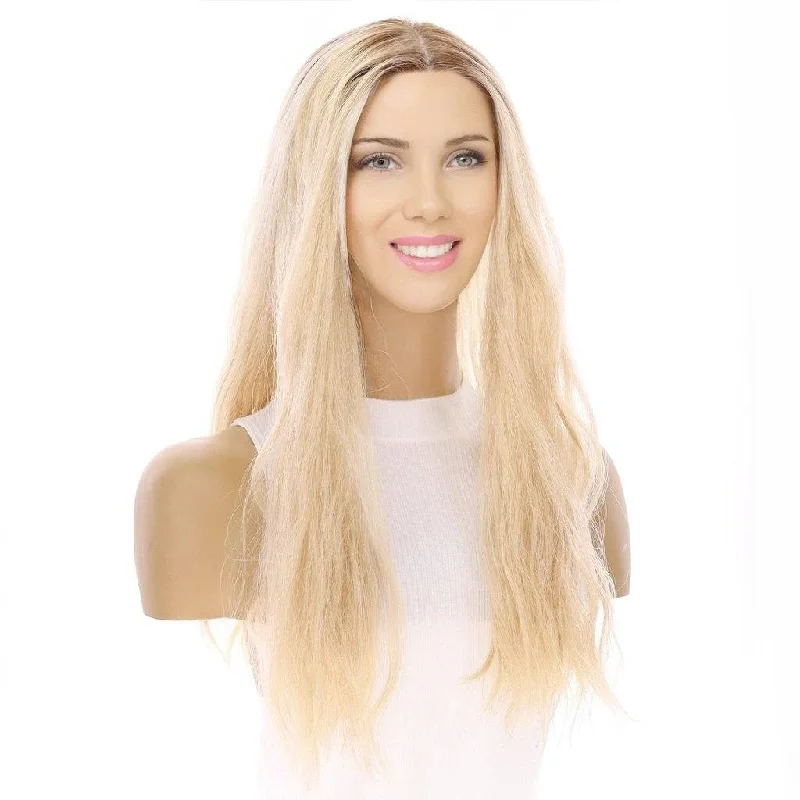 Human - hair long - length wig for a natural and luxurious feel22" Princess Silk Top Wig Platinum Blonde Wavy