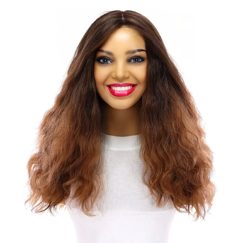 Synthetic long - length wig with a natural - looking texture22" Reese Silk Top Wig Dark Brown Ombre Wavy