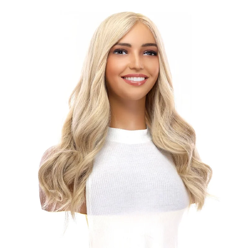 Long - length wig with a heat - resistant formula for easy styling at home22" Reese Silk Top Wig Platinum Blonde w/ No Rooting