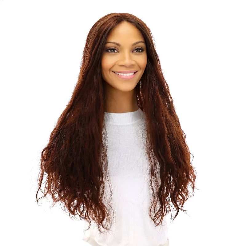 Long - length wig with a curly texture for a bold and stylish choice24" Divine Lace Top Topper Auburn Wavy