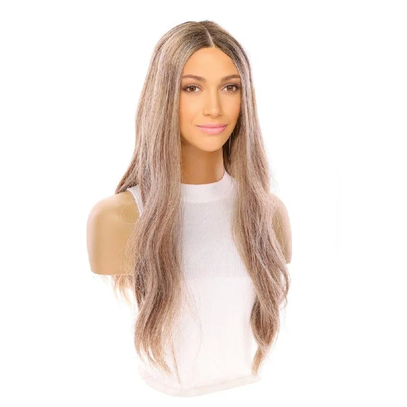 Long - length wig with a pre - bleached knot for a natural - looking scalp24" Divine Lace Top Wig Ashy Blonde w/ Highlights