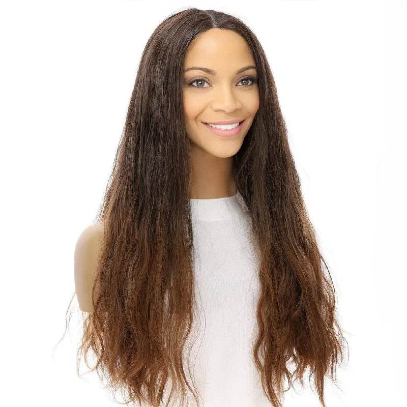 Long - length wig with a platinum - blonde color for a bold and trendy look24" Divine Lace Top Wig Dark Brown Ombre Wavy