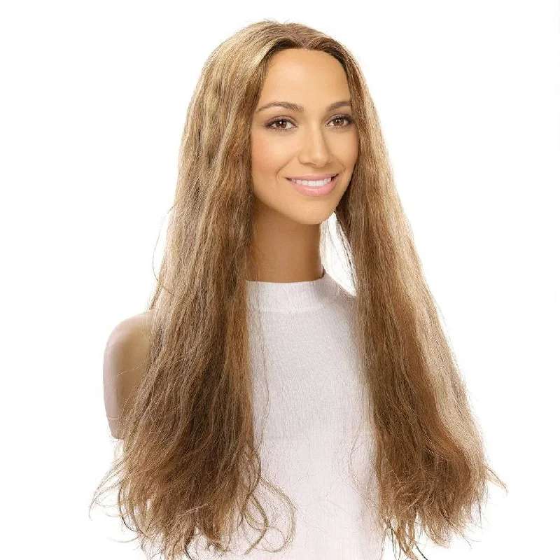 Long - length wig in a jet - black color for a classic appearance24" Divine Lace Top Wig Medium Blonde Wavy