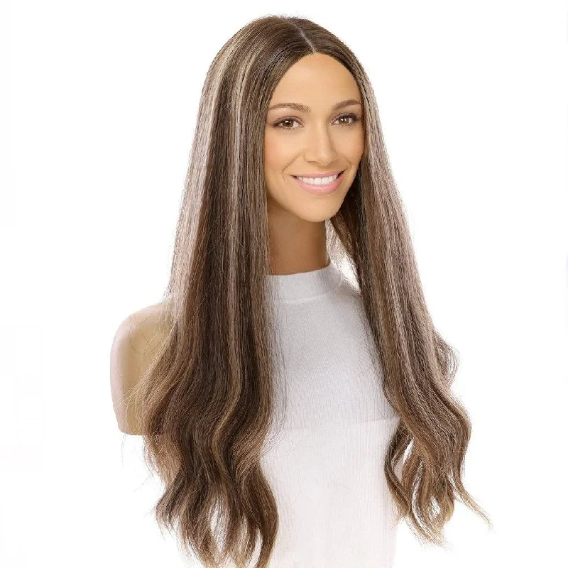 Long - length wig with a pre - plucked hairline for a more natural look24" Divine Lace Top Wig Medium Brown w/ Highlights