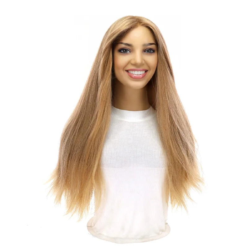 Long - length wig with a platinum - blonde color for a bold and trendy look24" Divine Luxe Lace Top Topper #16 Warm Dark Blonde