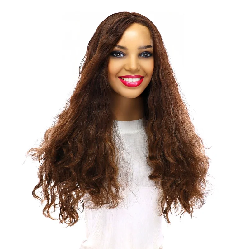 Human - hair long - length wig for a natural and luxurious feel24" Gisele Silk Top Wig Medium Brown Balayage Wavy