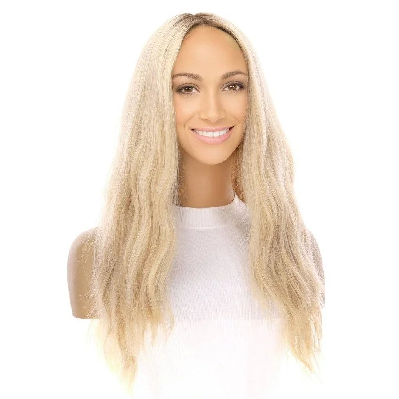 Long - length wig with a pre - plucked hairline for a more natural look24" Gisele Silk Top Wig Platinum Blonde Wavy