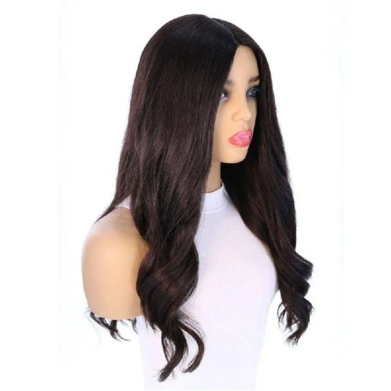 Long - length wig with a heat - resistant formula for easy styling at home24" Gisele Silk Top Wig Natural Black