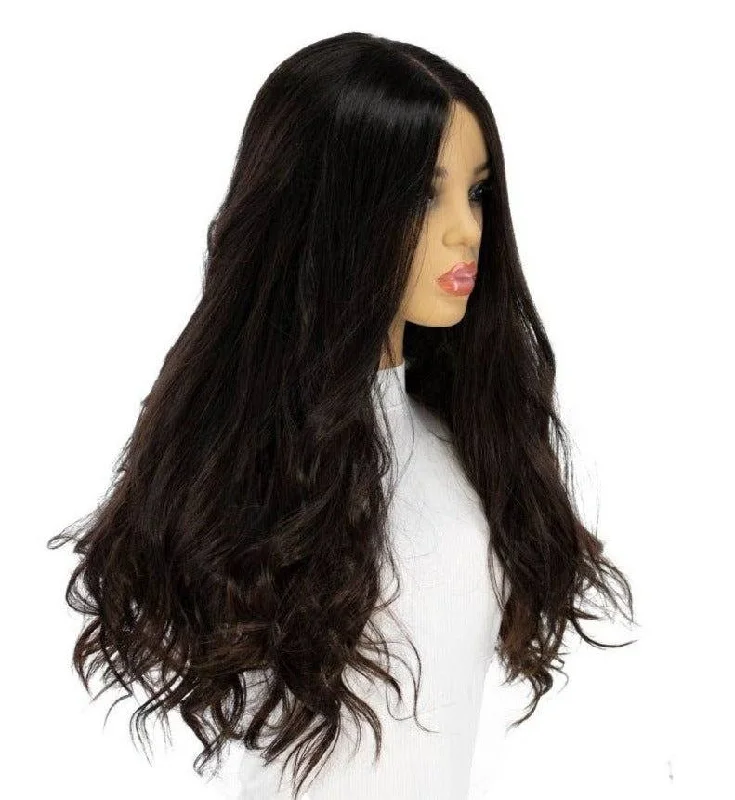 Long - length wig in a jet - black color for a classic appearance24" Secret Lace Top Wig #1B Black