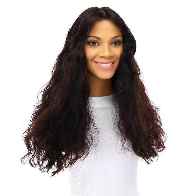 Long - length wig with a natural - looking root for a more realistic look24" Luxe Silk Top Wig #1B Black Wavy