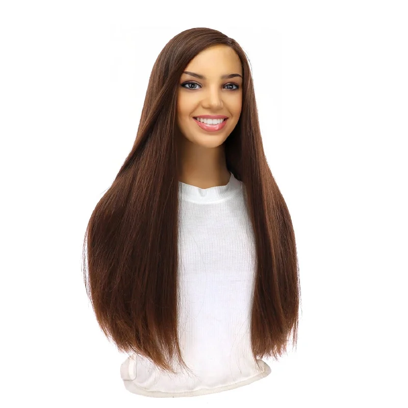 Long - length wig with a pre - bleached knot for a natural - looking scalp24" Luxe Silk Top Wig #8 Warm Medium Brown