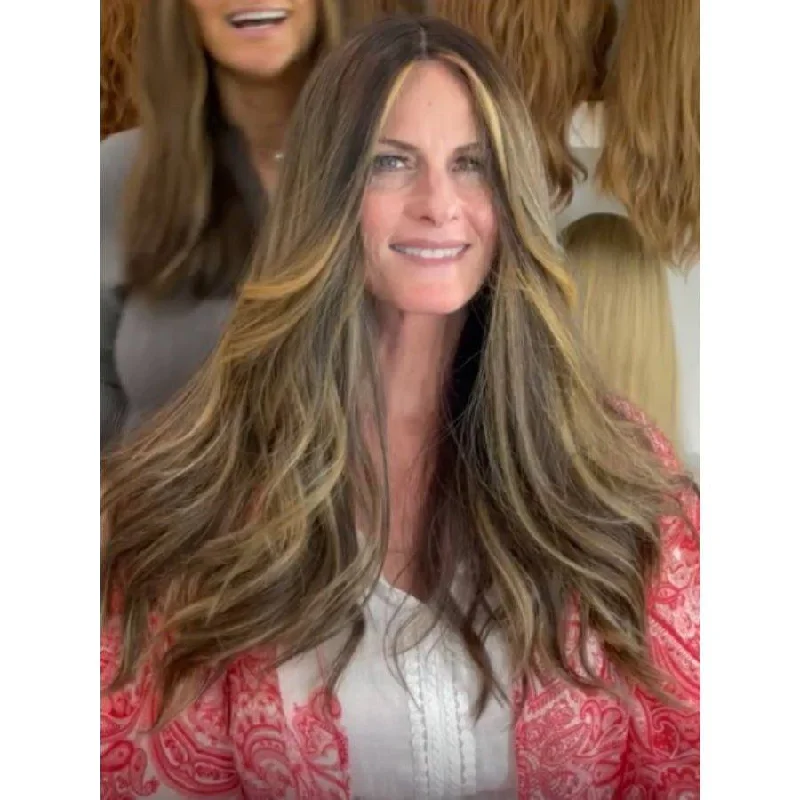 Adjustable - cap long - length wig for a comfortable fit24" Luxe Skin Top Wig #Dark Brown w/ Balayage