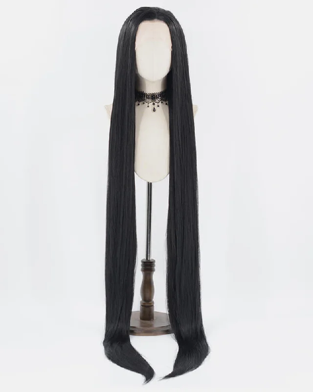 Synthetic long - length wig with a natural - looking texture60Inch Extra Long Black Synthetic Lace Front Wig WW719