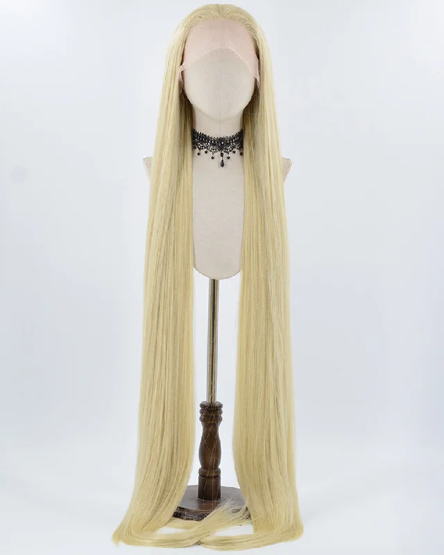 Long - length wig with a side - part for a more flattering look60 Inch Long 613 Blonde Synthetic Lace Front Wig WW776