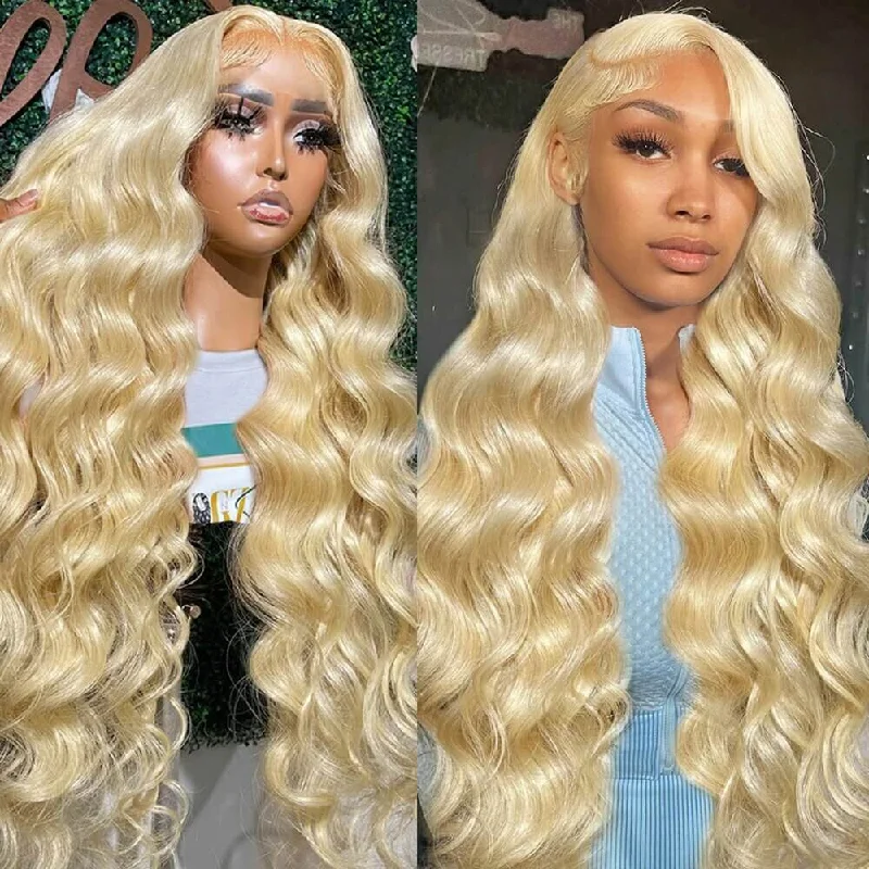 Long - length wig with a pre - plucked hairline for a more natural look613 Blonde Hair Color 13x6 Lace Frontal Wig Glueless Body Wave Human Hair Wigs for Women