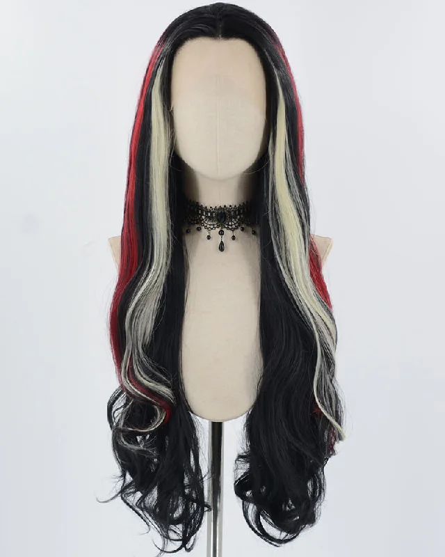 Long - length wig with a wispy fringe for a soft and feminine lookBlack Blonde Red Synthetic Lace Front Wig WW789