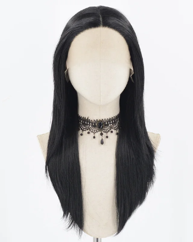 Long - length wig with a natural - looking root for a more realistic lookBlack Straight Synthetic Lace Front Wig WT263