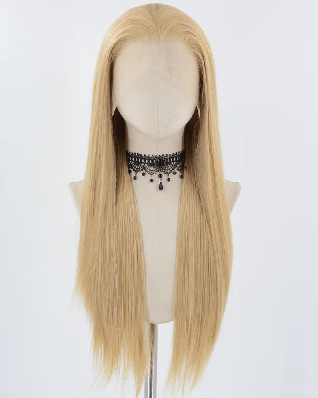 Long - length wig with a pre - plucked hairline for a more natural lookBlonde Long Straight Synthetic Lace Front Wig WW796