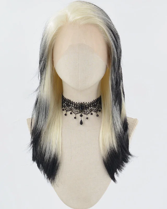 Long - length wig with a pre - plucked hairline for a more natural lookBlonde Ombre Black Synthetic Lace Front Wig WW728