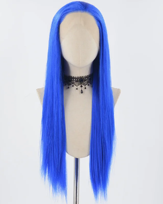 Long - length wig with a silk - base cap for a comfortable and smooth feelBlue Long Straight Synthetic LaceFrontWig WW765