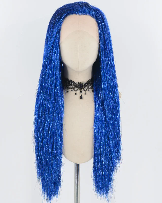 Long - length wig with a curly texture for a bold and stylish choiceBlue Tinsel Synthetic Lace Front Wig WW727