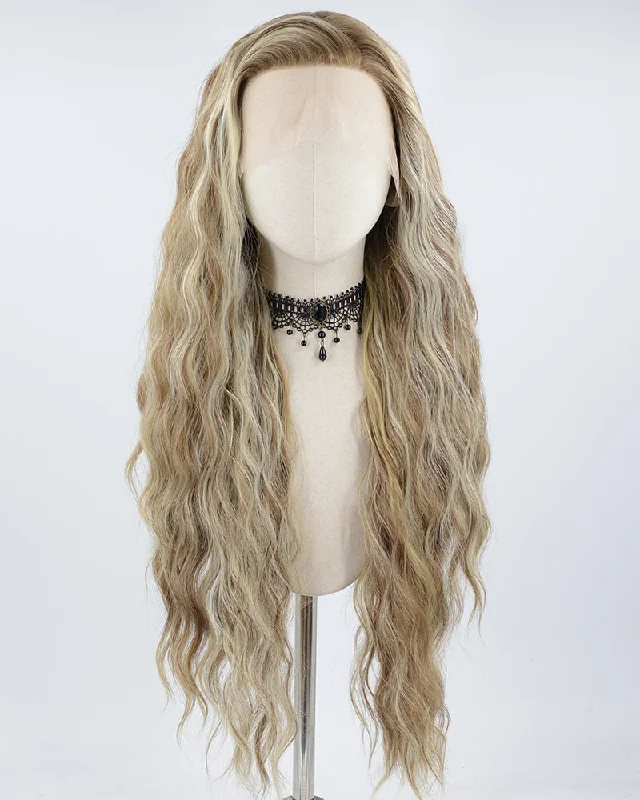 Long - length wig with a heat - resistant formula for easy styling at homeBrown Ombre Blonde Long Curly Synthetic Lace Front Wig WW695