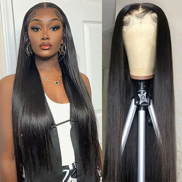 Human - hair long - length wig for a natural and luxurious feel38 Inch Straight Human Hair Wig Brazilian Hair 4x4 Lace Closure Wig for Black Women