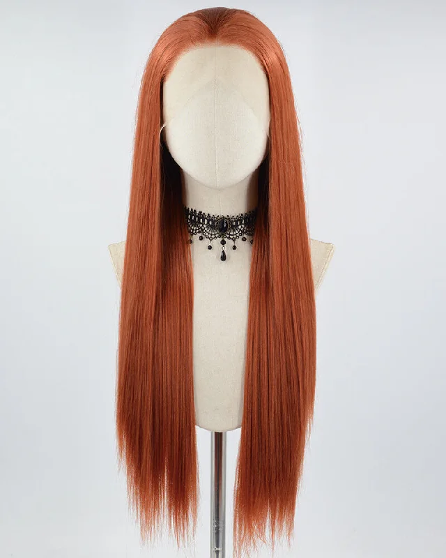 Long - length wig with a wavy texture for a beachy and romantic lookCopper Red Straight Synthetic Lace Front Wig WW683