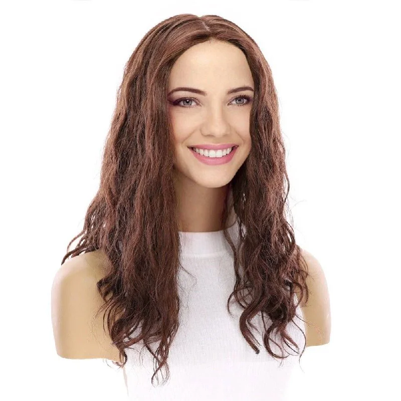 Long - length wig with a side - swept bang for a sophisticated look22" Reese Silk Top Wig Auburn Wavy