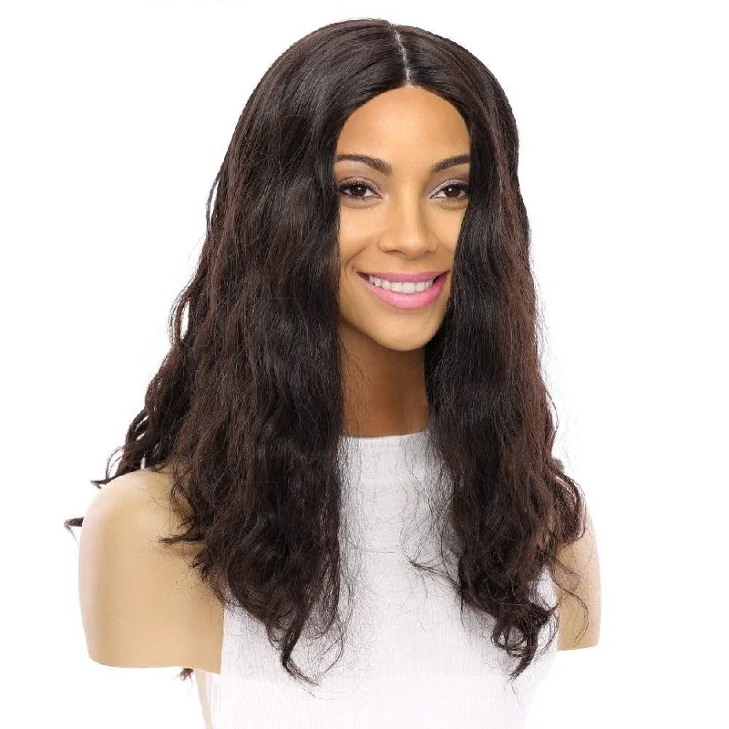 Long - length wig with a middle - part for a classic and elegant style22" Reese Silk Top Wig Natural Black Wavy