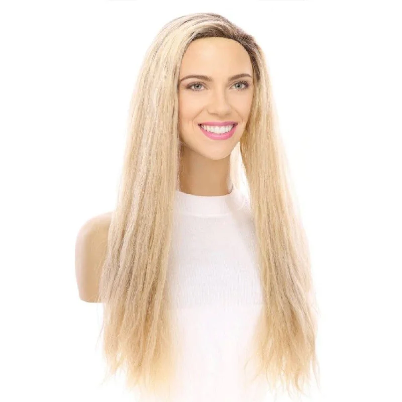 Long - length wig with a 220 - density for an extra - full appearance24" 3/4 Bandfall Wig Golden Blonde Wavy