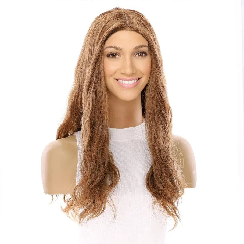 Long - length wig with a honey - blonde color for a warm and sunny appearance24" Gisele Silk Top Wig Strawberry Blonde Wavy