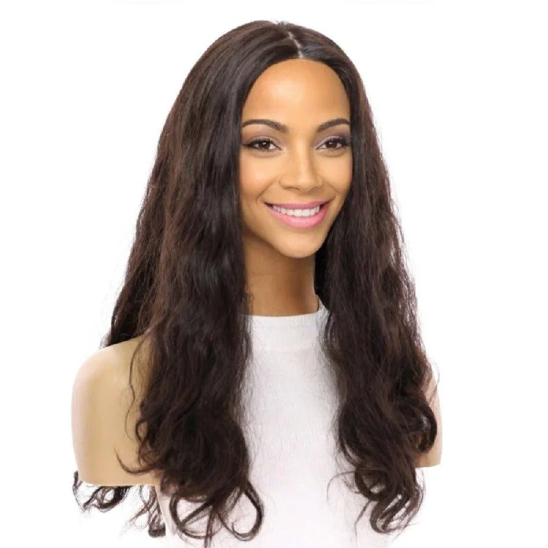 Synthetic long - length wig with a natural - looking texture24" Gisele Silk Top Wig Soft Black Wavy